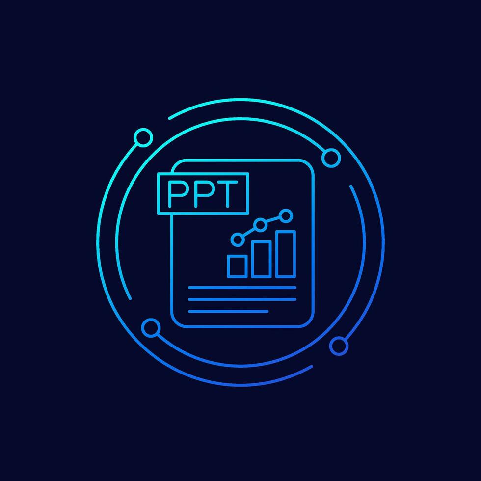 PPT file icon, presentation and slides format, linear design vector