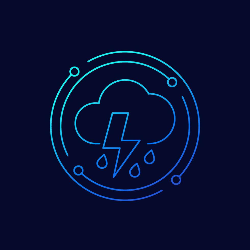 Storm or thunder icon, linear design vector