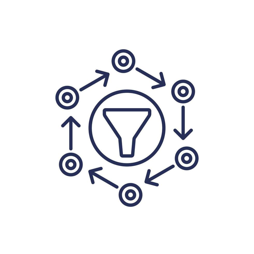 Data filtering process line icon vector