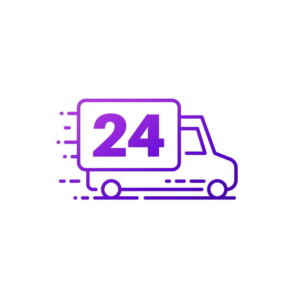 24 hours delivery icon on white vector