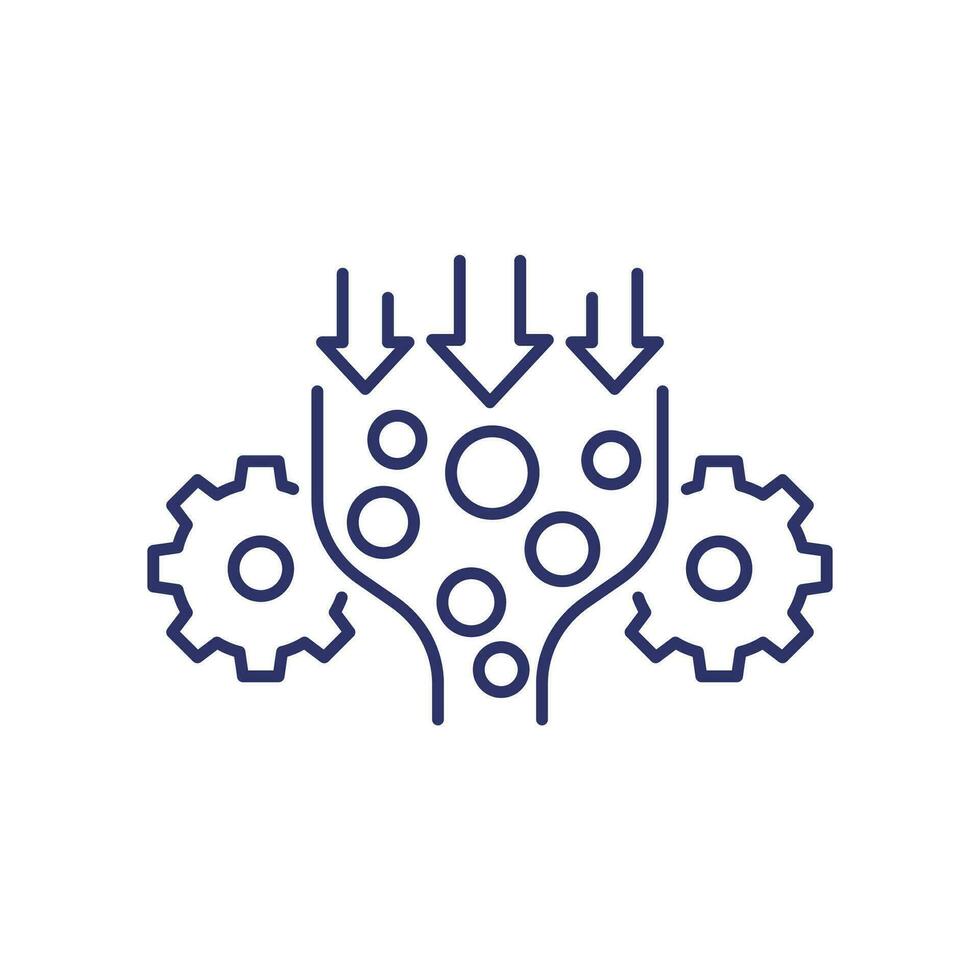 Bottleneck analysis line icon with gears vector