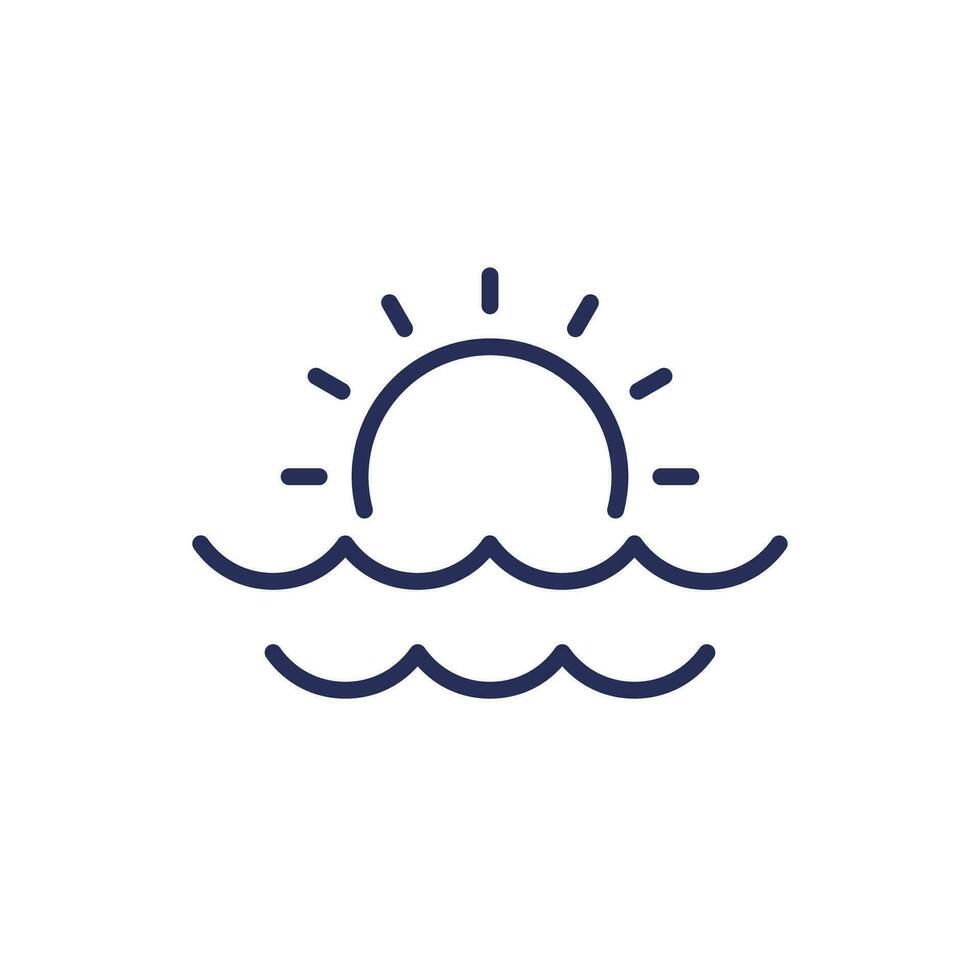Sea view, sunset line icon vector
