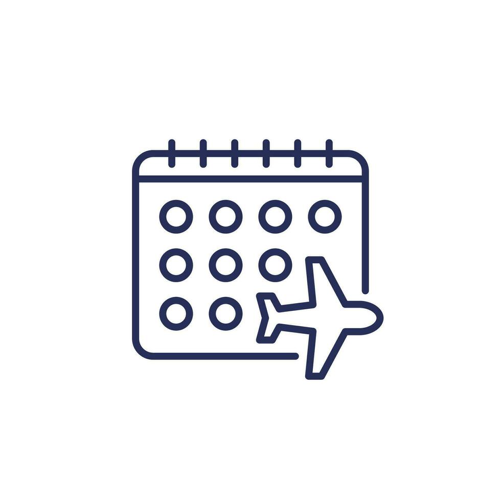 Flight calendar, schedule line icon on white vector