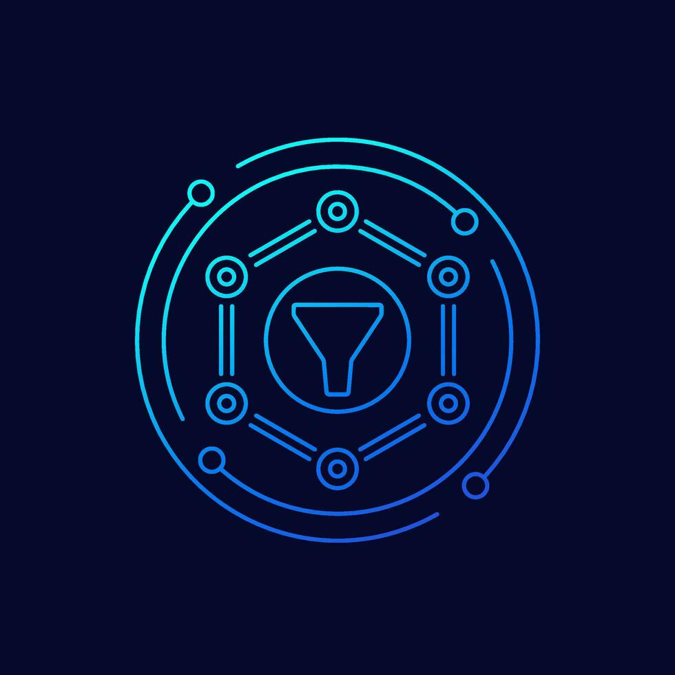 Data filtering process icon, linear design vector