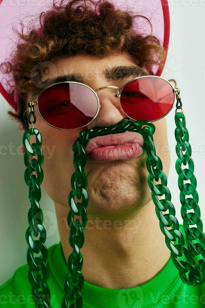 Attractive man fashion posing with glasses isolated background 25713305