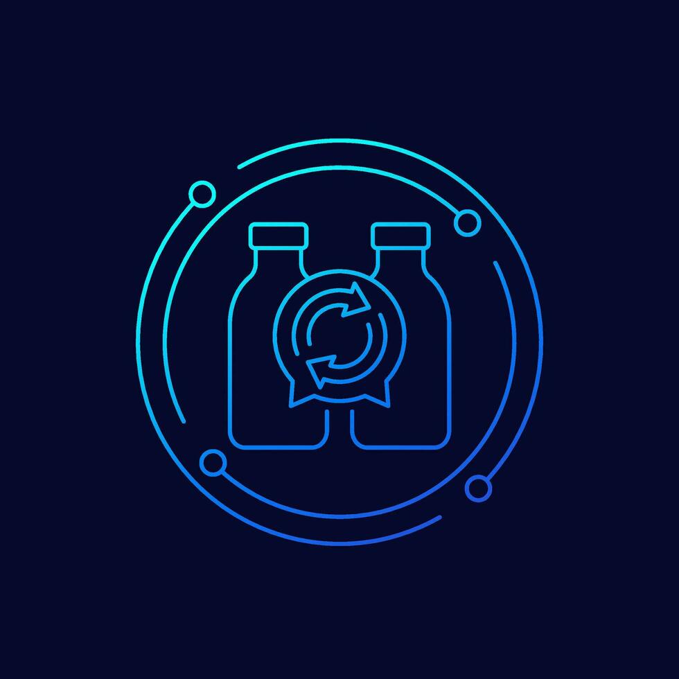plastic bottles recycling icon, linear design vector