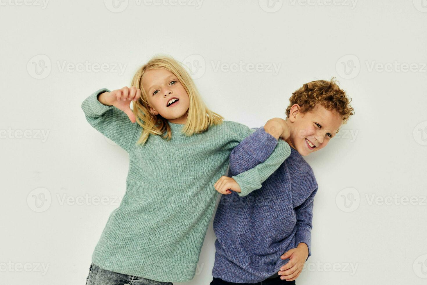 Portrait of cute children hug entertainment posing friendship Lifestyle unaltered photo