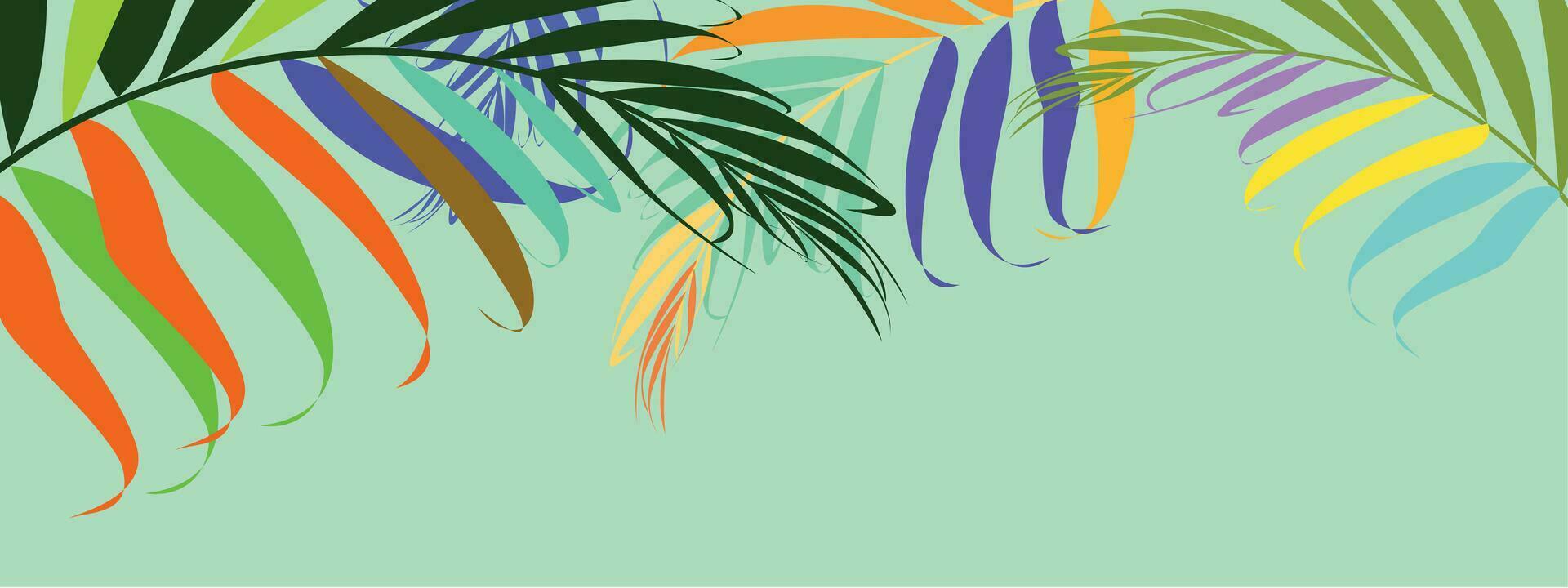 tropical hojas antecedentes vector. verano rebaja bandera diseño con flor y hoja. mano dibujado vistoso palma hoja, monstera hojas, floral línea Arte diseño para fondo de pantalla, cubrir, tarjetas y embalaje. vector