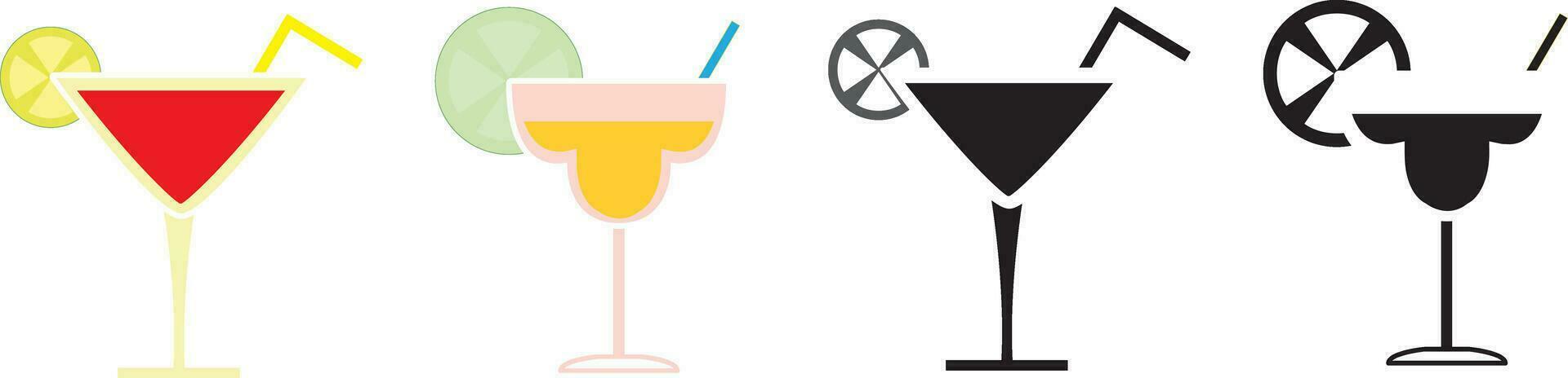 Margarita cocktail icon. Cocktail margarita glass icons set. Line and flat icon vector