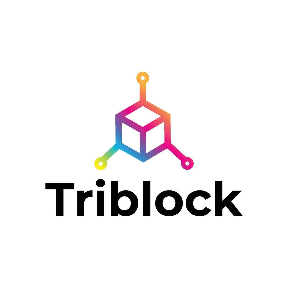 Triblock modern blockchain logo design vector
