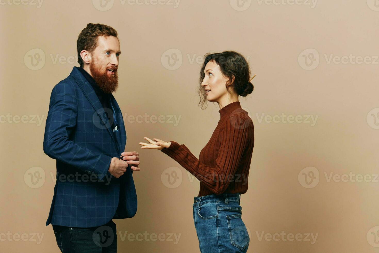 Man and woman couple in a relationship quarrel, yelling, psychological violence in the family, problems in a real relationship between people photo