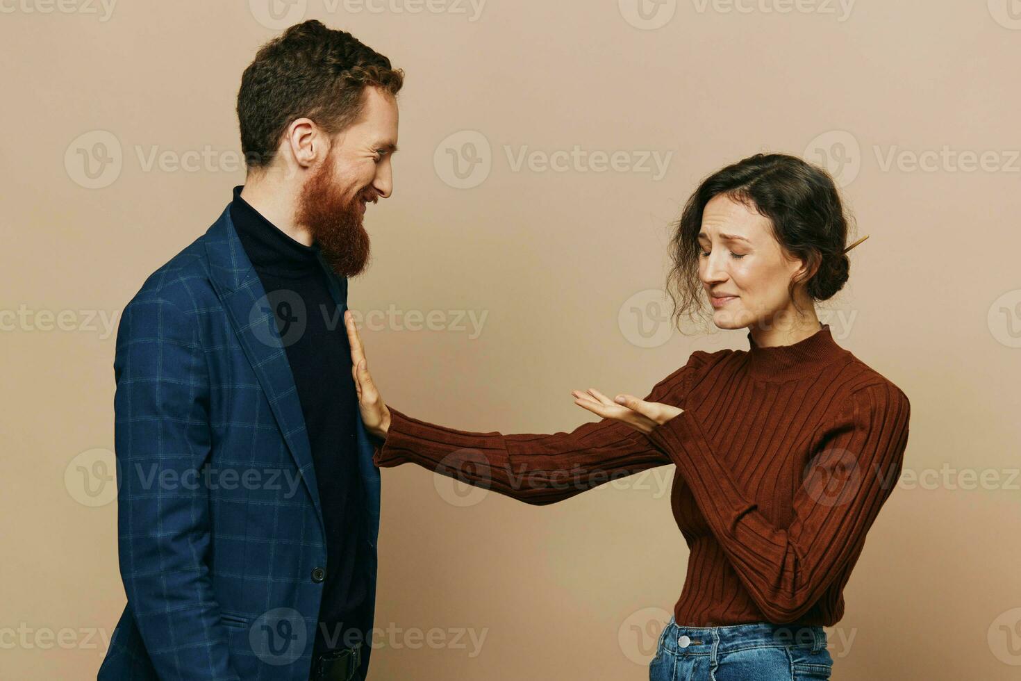Man and woman couple in a relationship quarrel, yelling, psychological violence in the family, problems in a real relationship between people photo