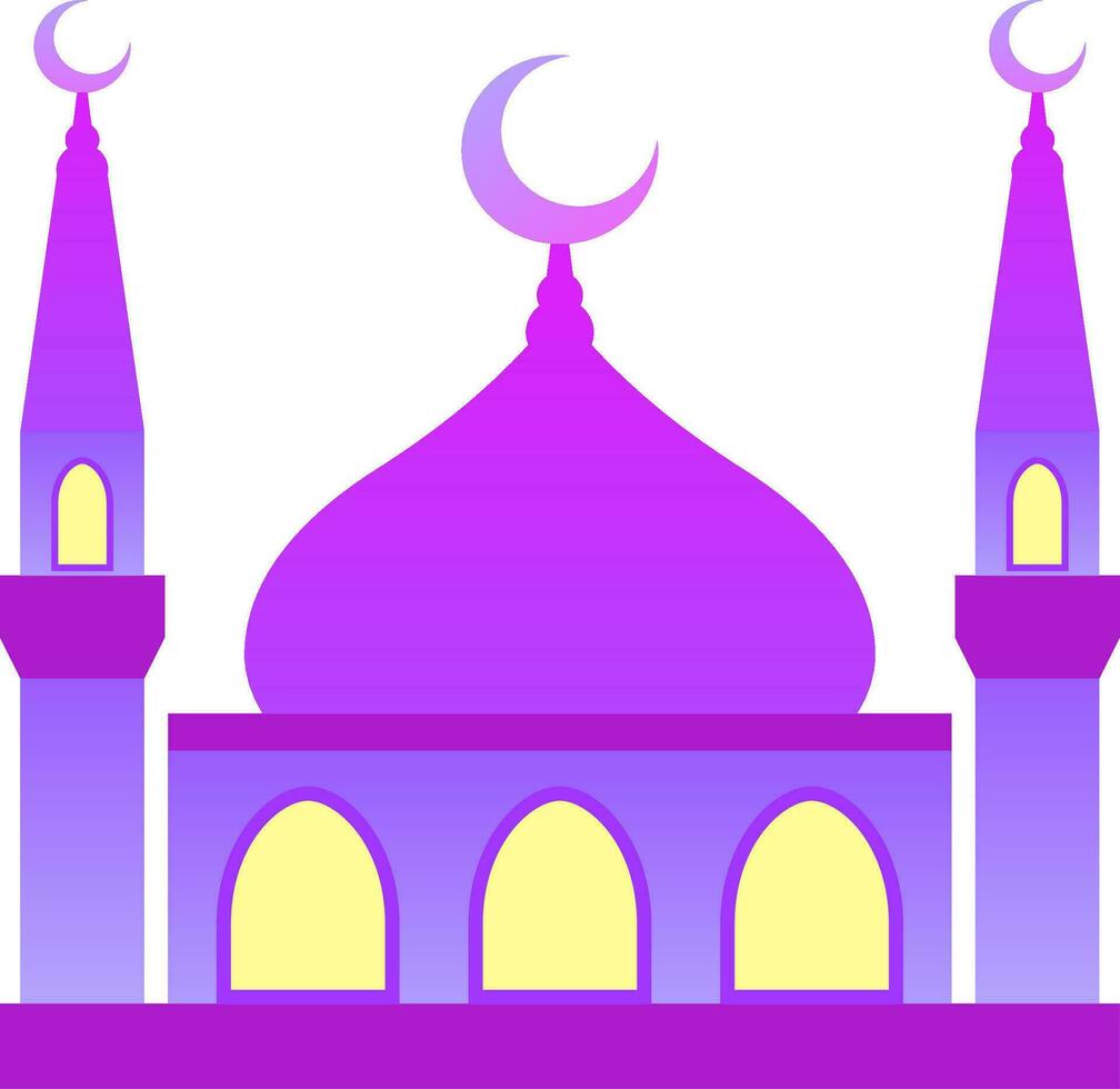 Mosque vector illustration. Shiny mosque icon for sign and symbol of muslim worship place. Mosque gradient icon of islam religion and muslim faith. Place of muslim to pray