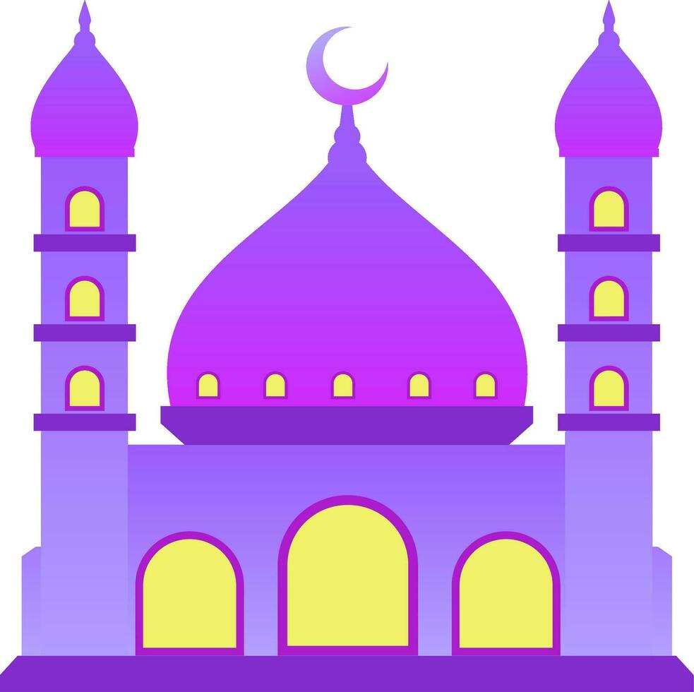 Mosque vector illustration. Shiny mosque icon for sign and symbol of muslim worship place. Mosque gradient icon of islam religion and muslim faith. Place of muslim to pray