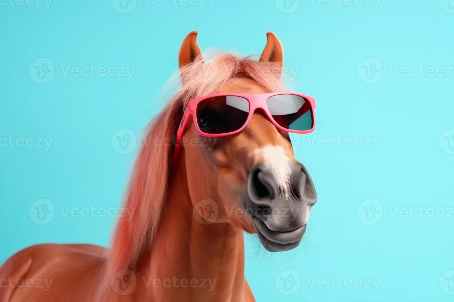 horse fun goggles fashion smile portrait background funny colourful animal sunglasses. Generative AI. photo