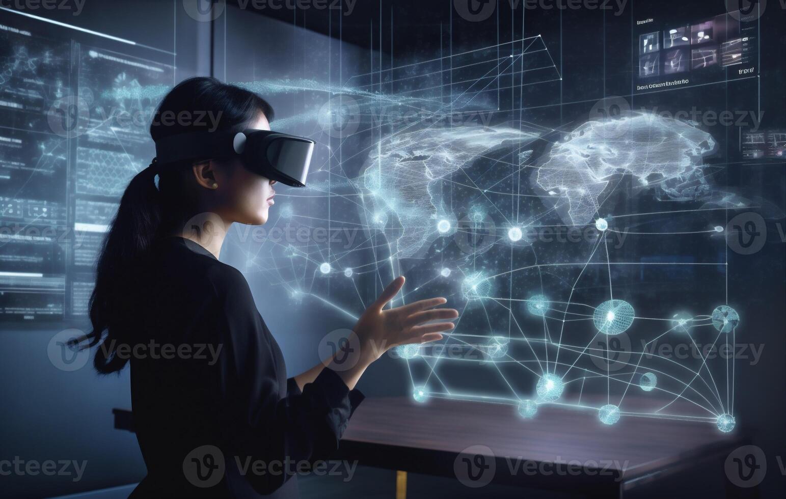 woman graphic digital virtual technology business 3d futuristic glasses cyber innovation. . photo