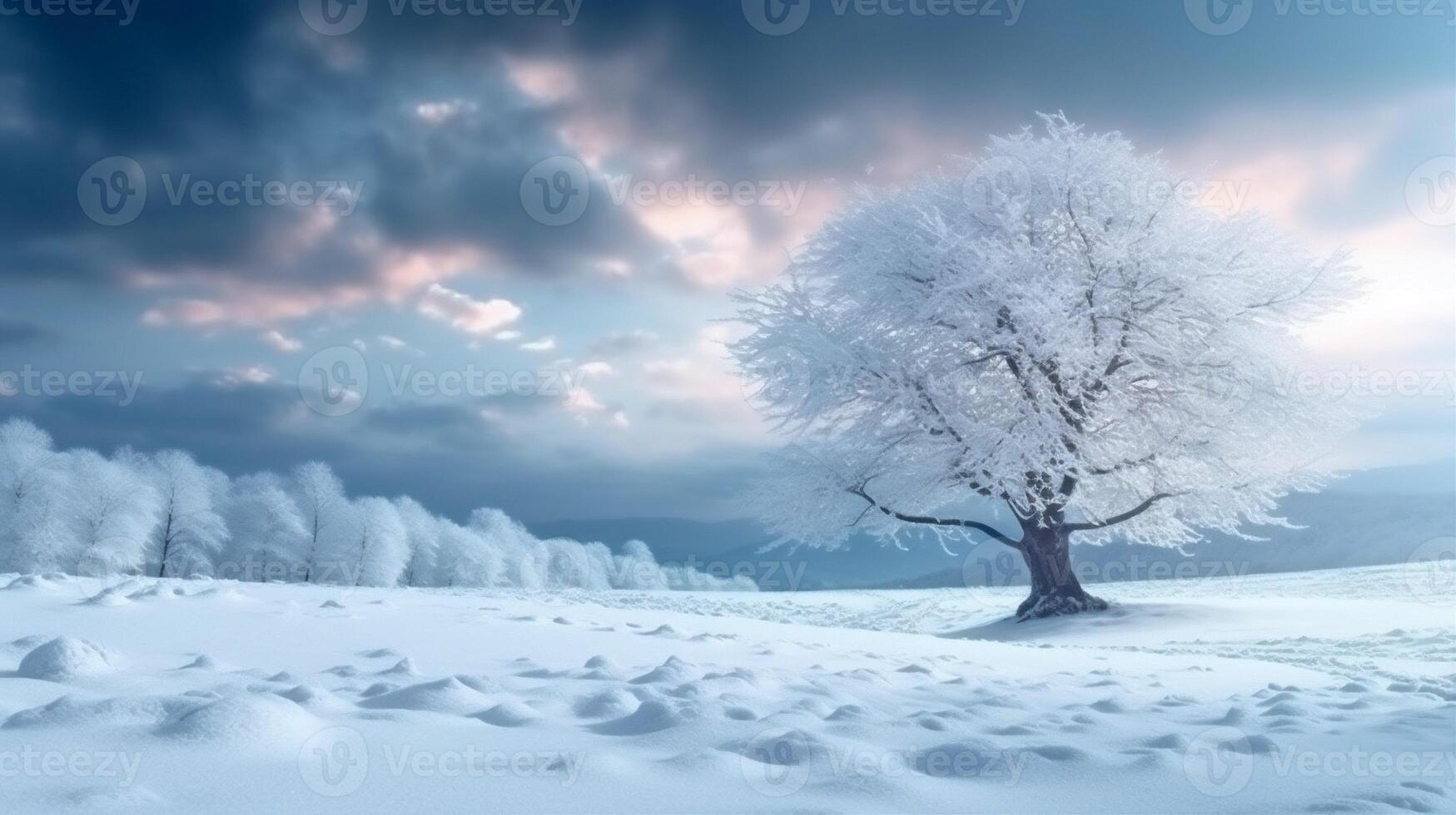 white holiday fir celebrate snow new background winter sky year christmas tree. Generative AI. photo