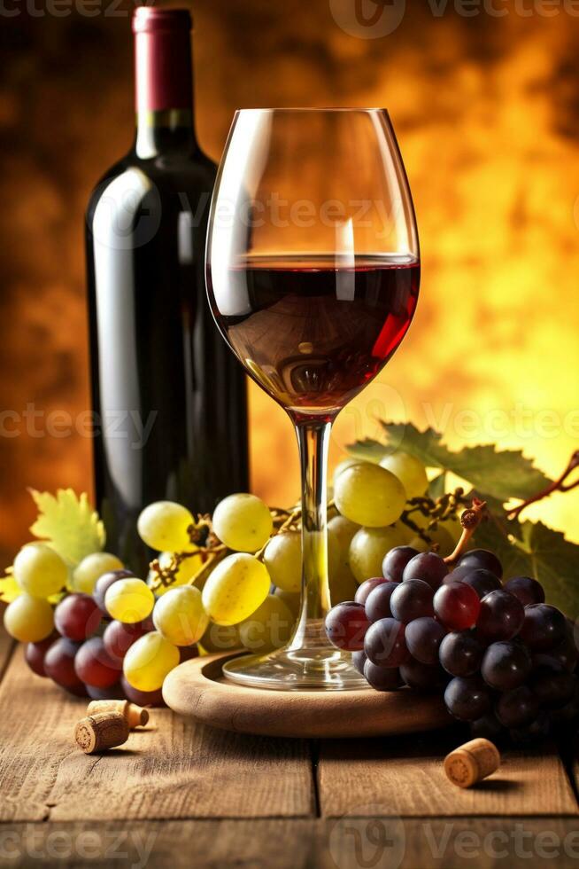 drink grape background glass closeup bottle wine winery alcohol beverage food. Generative AI. photo