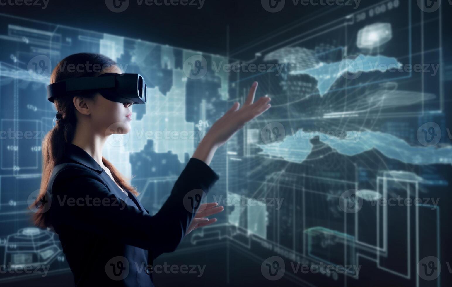 software woman 3d innovation virtual glasses graphic digital futuristic business technology. . photo