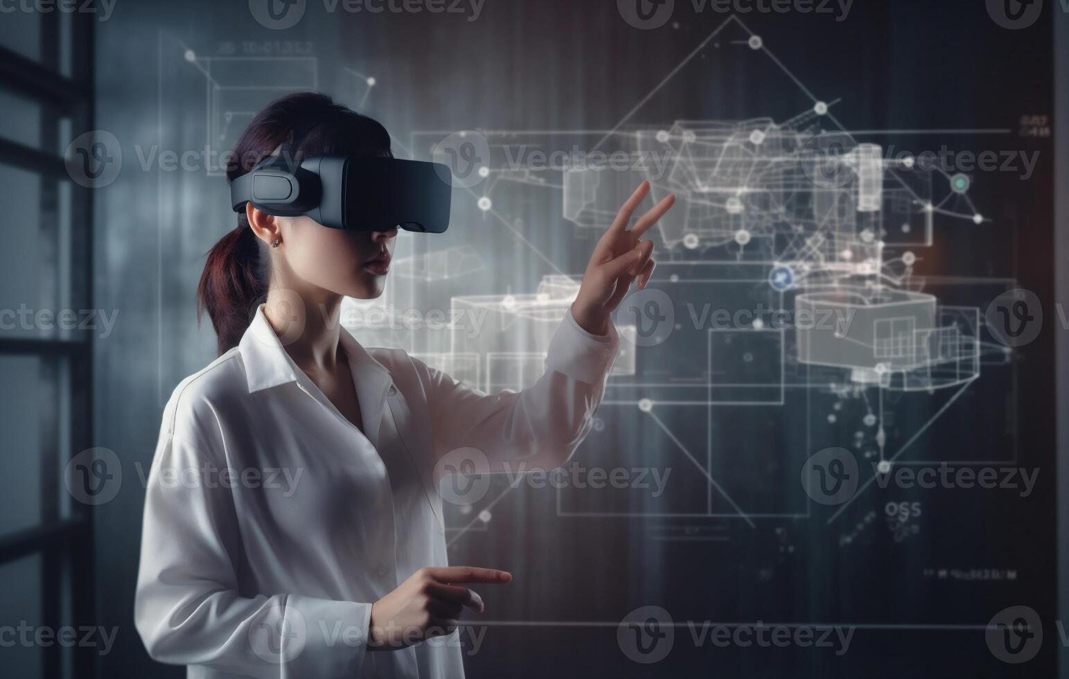 graphic woman work 3d innovation digital futuristic virtual glasses business technology. . photo