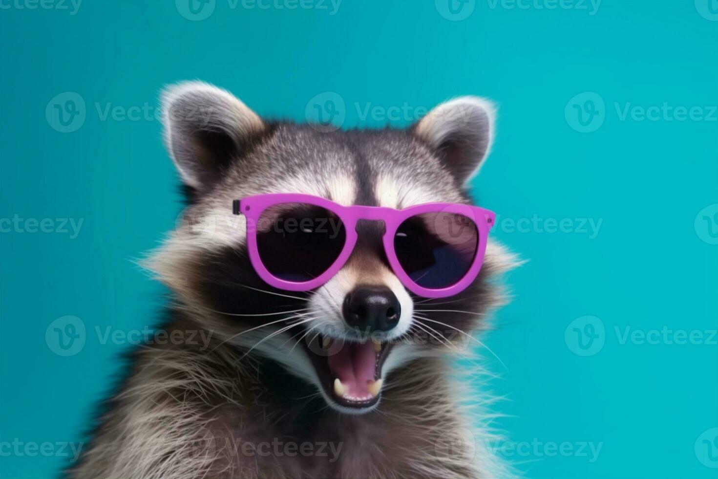 glasses animal cute young fun portrait music raccoon party background pet. Generative AI. photo