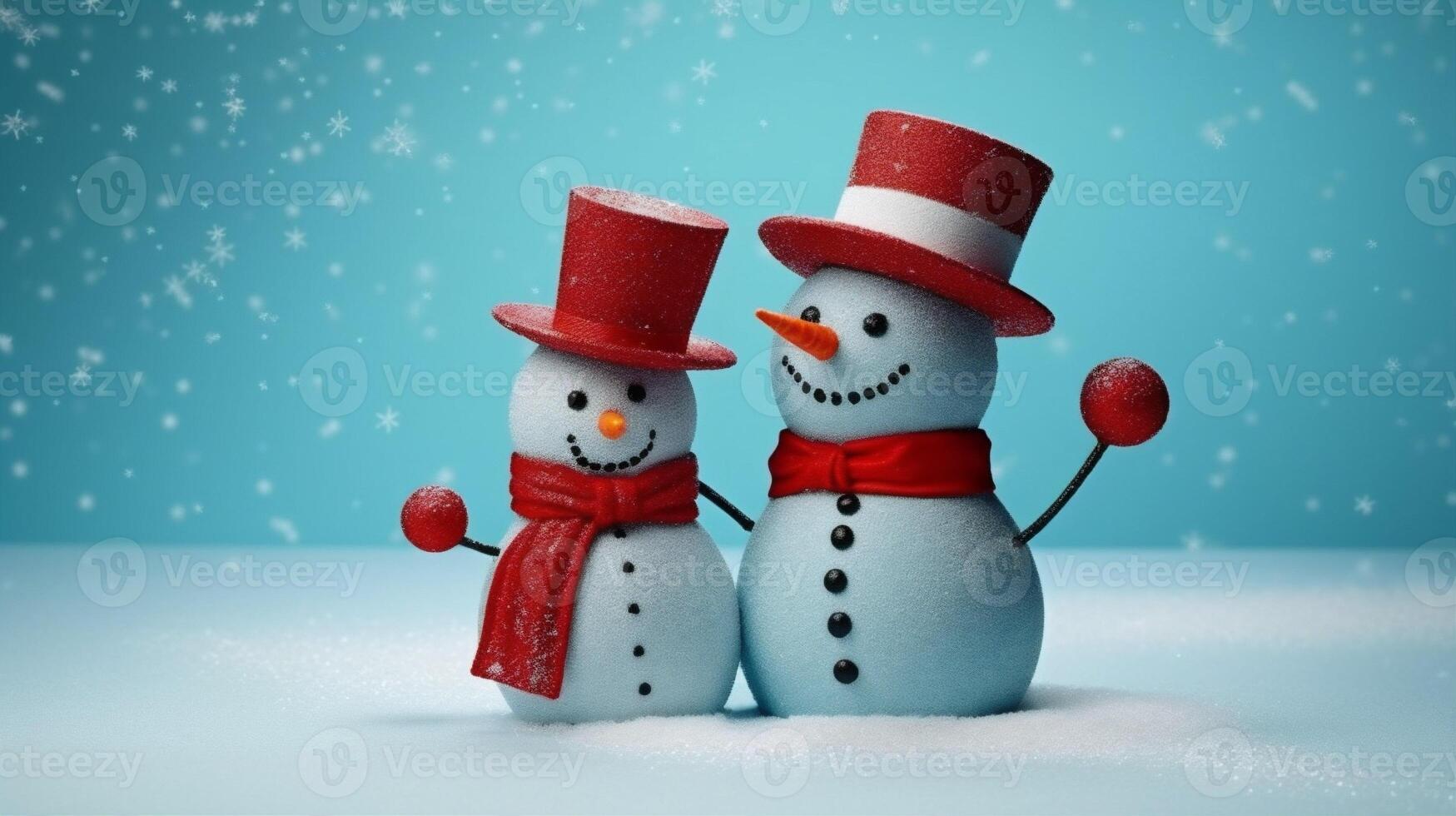 blue year background winter christmas snowman celebration white snowfall season snow new. Generative AI. photo