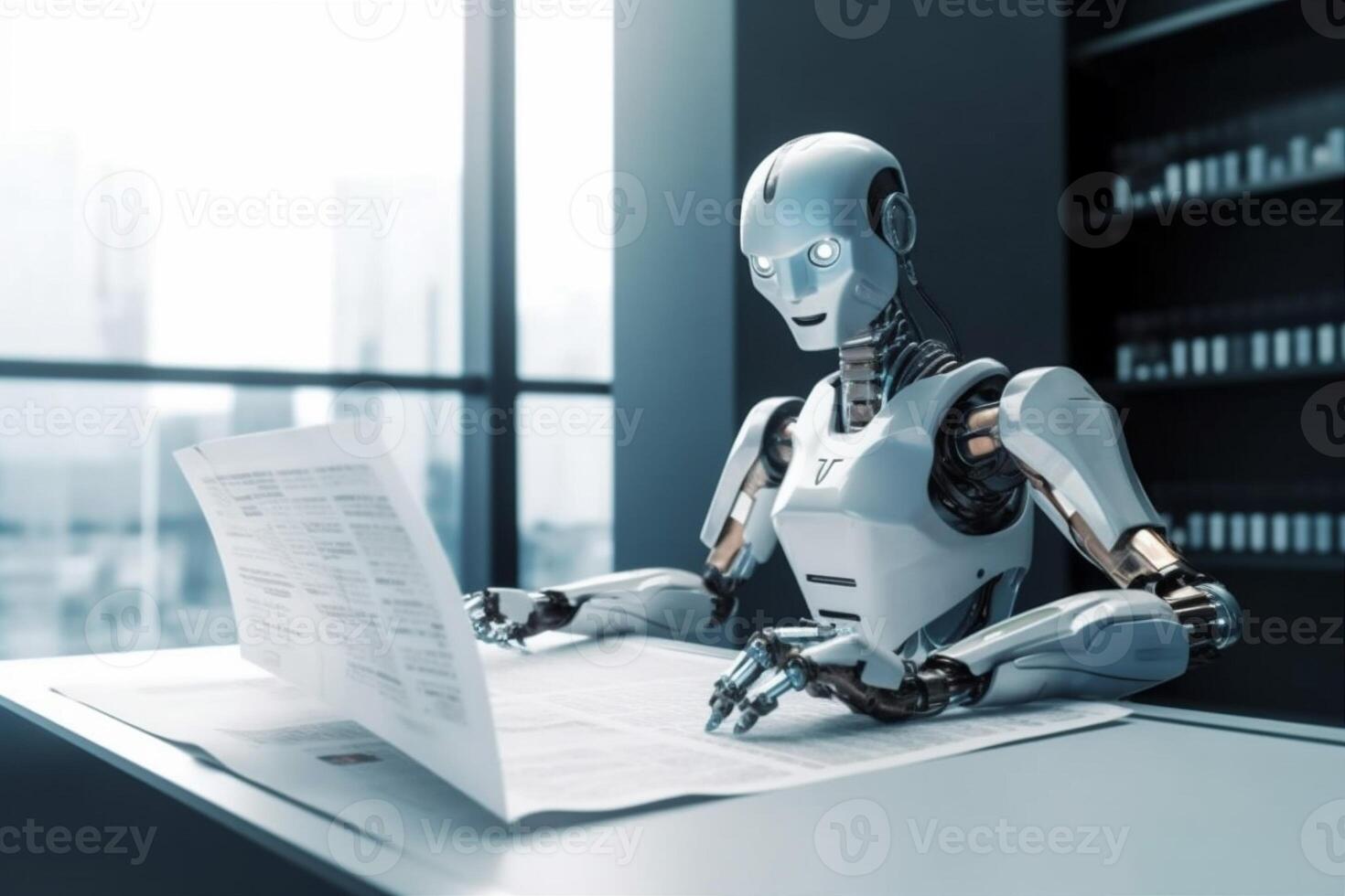 technology document robot office laptop hand artificial paper digital ai. . photo