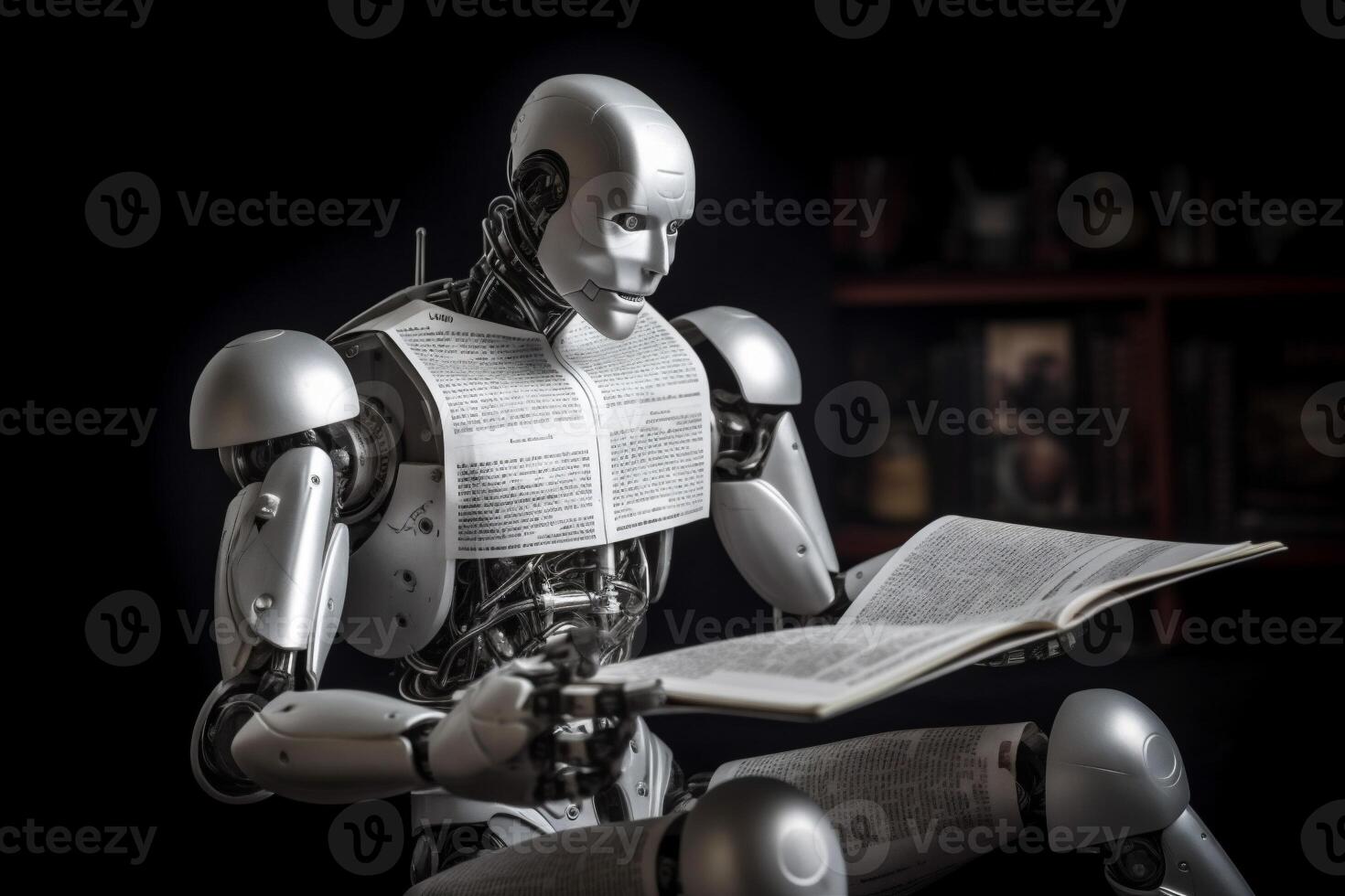 artificial ai digital paper document robot laptop office hand technology. . photo