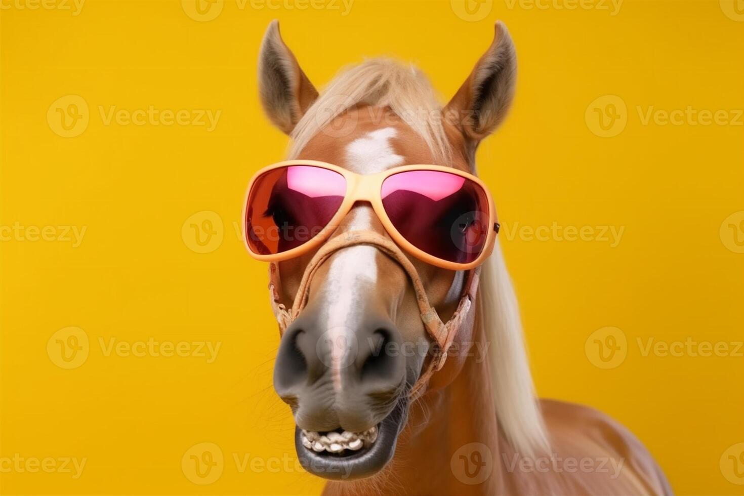 horse sunglasses background animal smile colourful portrait fun funny goggles model. . photo