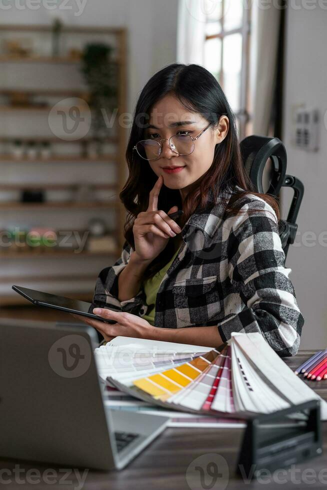 Graphic designer working with tablet for creativity editor ideas designer concept. photo