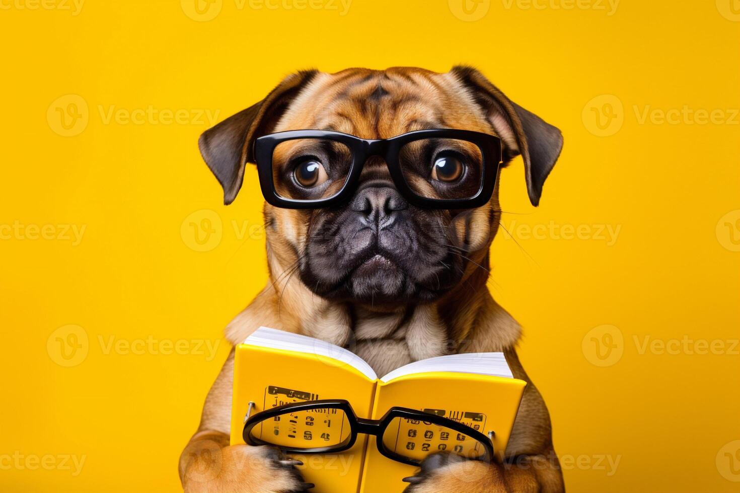 dog financial pet business finance humor background animal funny office yellow. Generative AI. photo