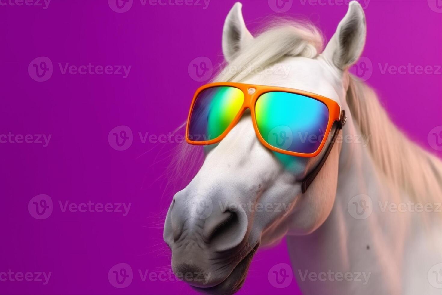 background horse wild animal portrait funny sunglasses colourful goggles fun smile. . photo