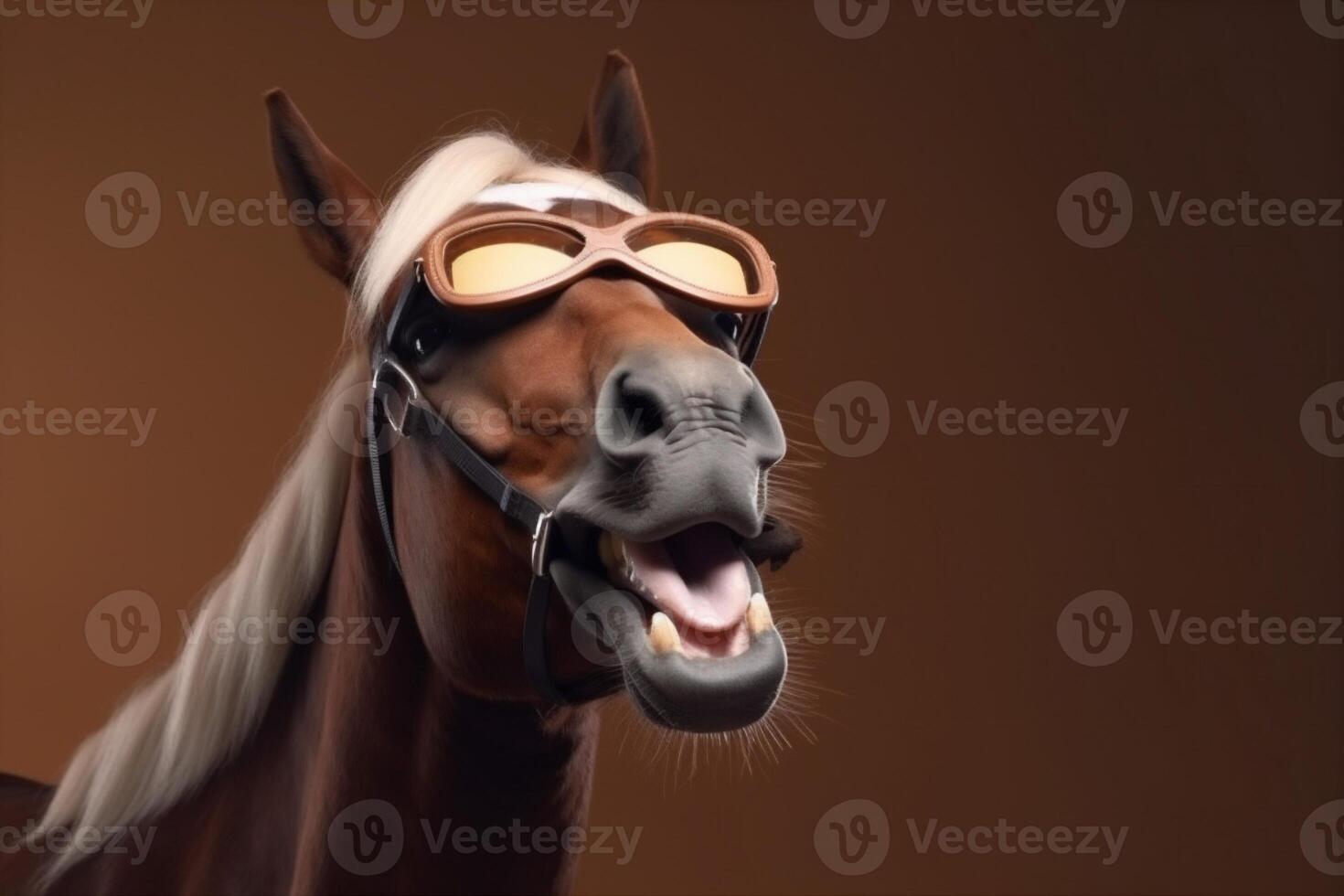 horse colourful funny animal smile sunglasses background art fun goggles portrait. Generative AI. photo