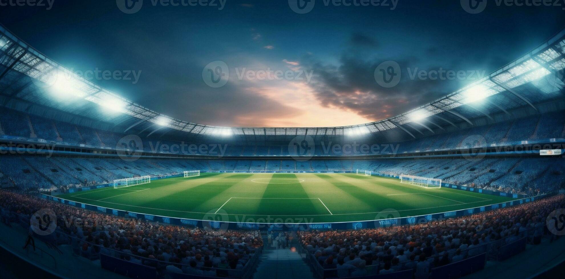 stadium light football sport goal arena soccer green world game. Generative AI. photo
