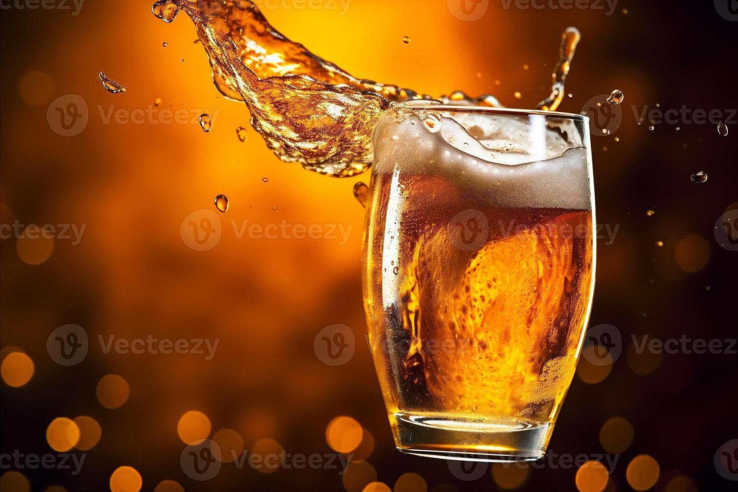 splash foam bubble cold brewery drink alcohol gradient glass background beer. . photo