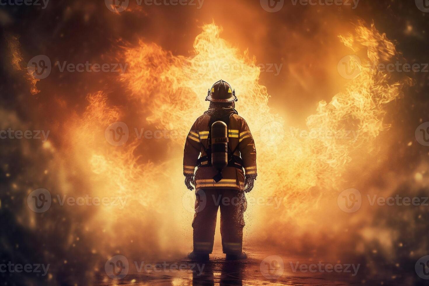 fire rescue equipment fighter firefighter emergency safety smoke fireman uniform. . photo
