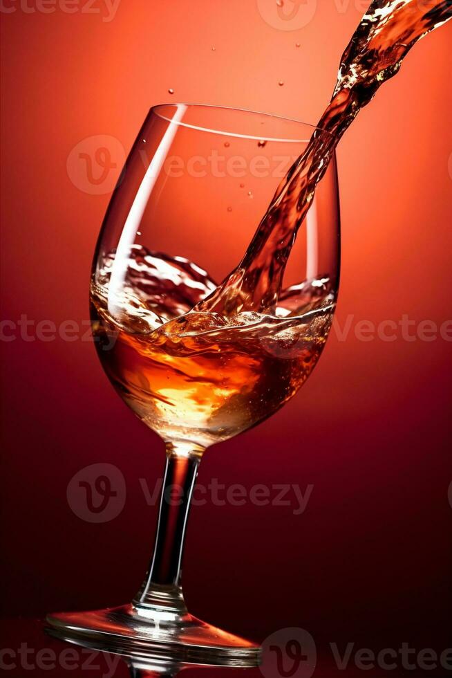 alcohol celebration liquid party red drink glass closeup wine gradient background. Generative AI. photo