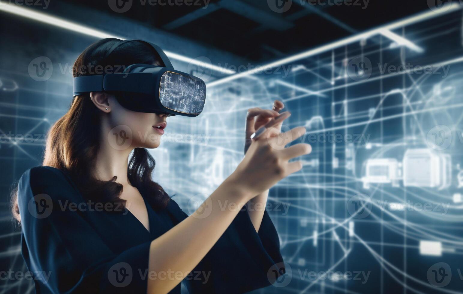 woman business software graphic innovation futuristic glasses virtual digital technology 3d. . photo
