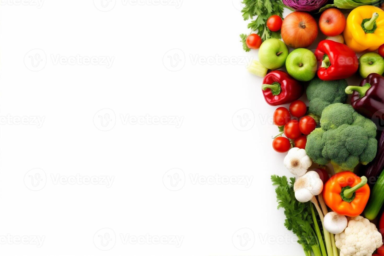 healthy vegetarian group isolated fruit green tomato white food vegetable background. . photo