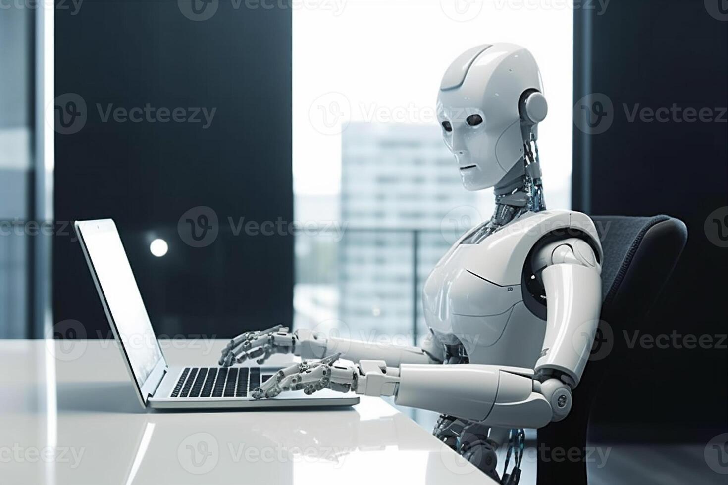 paper robot document technology ai laptop office hand digital artificial. . photo