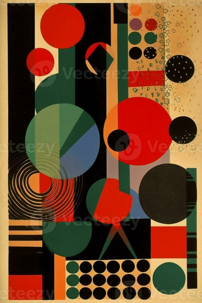 vintage art abstract eye retro poster red circle design illustration. Generative AI. photo