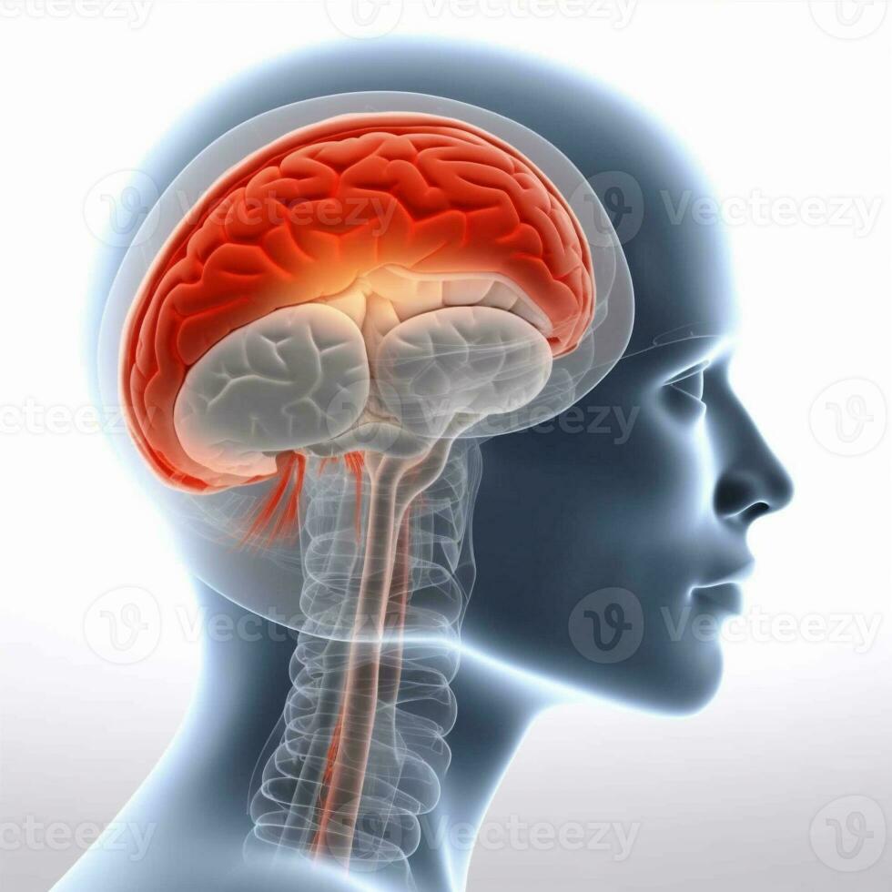 anatomía cabeza cerebro radiografía dolor medicina rojo dolor de cabeza azul médico. generativo ai. foto