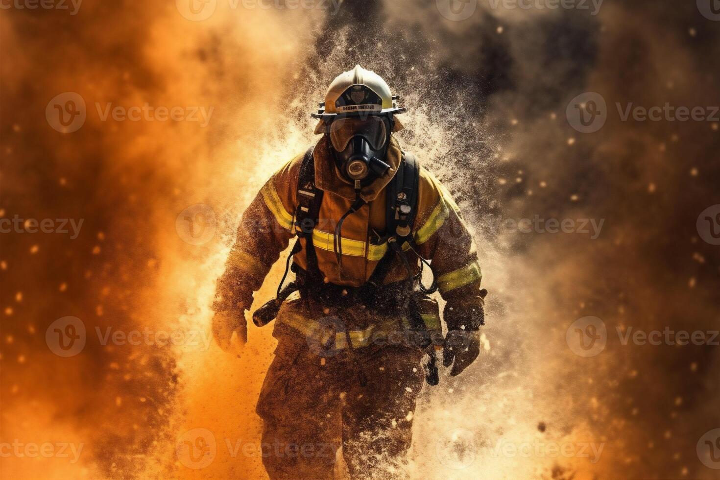 equipment fireman firefighter fighter emergency uniform smoke rescue safety fire. . photo