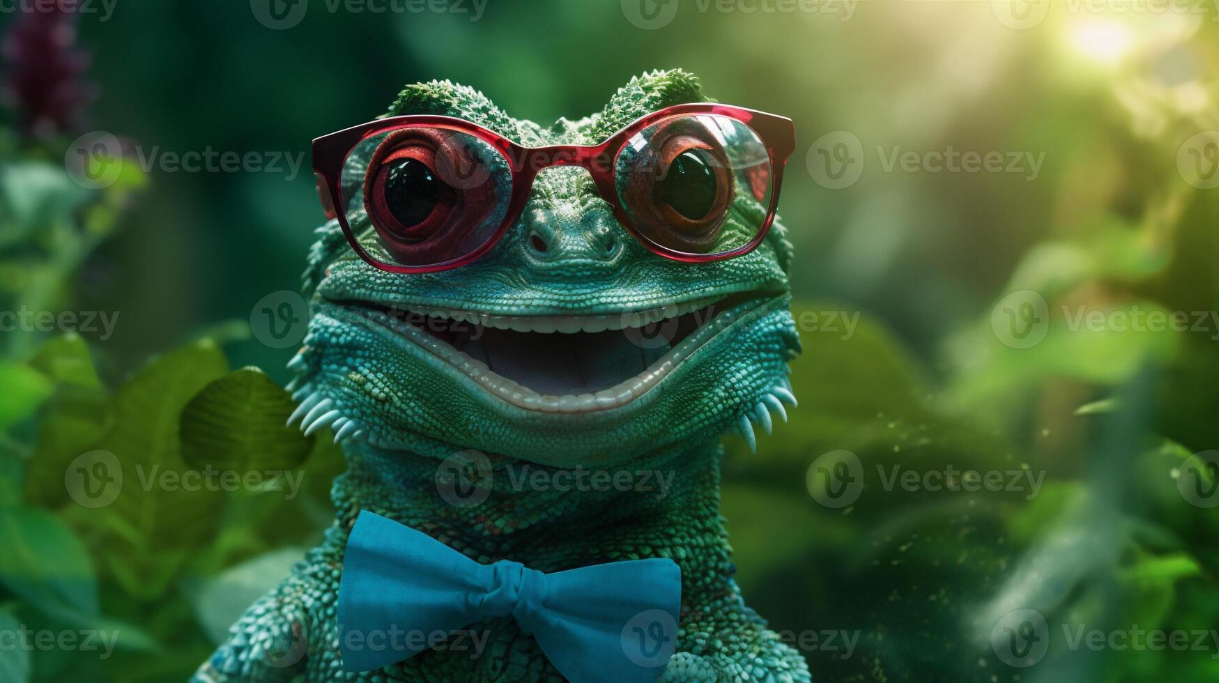 reptile wildlife iguana lizard portrait close-up green scale glasses animal. . photo