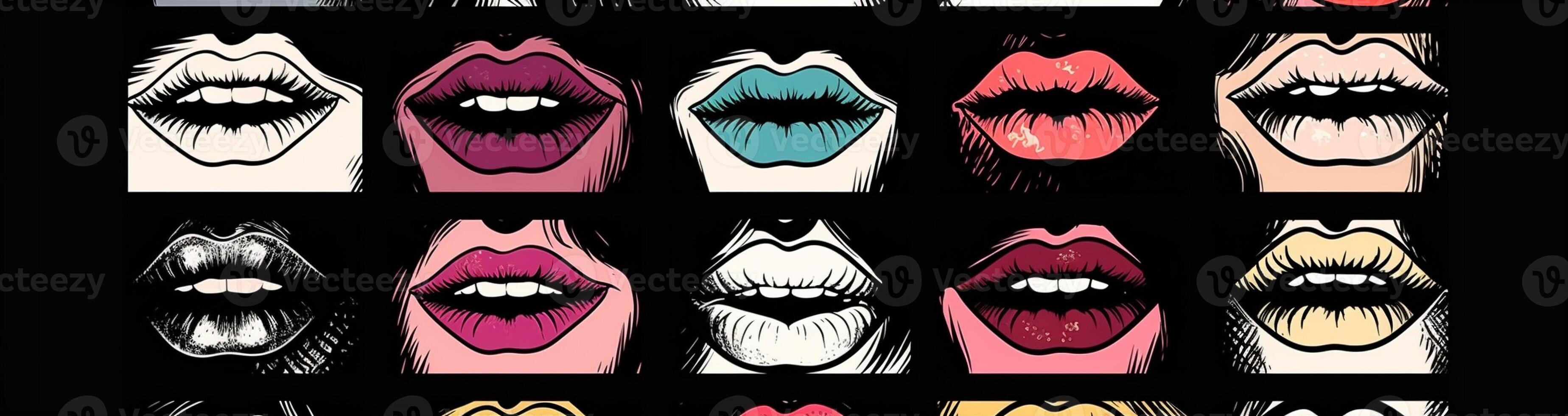 woman abstract lipstick lips female sensual illustration mouth kiss art poster. Generative AI. photo