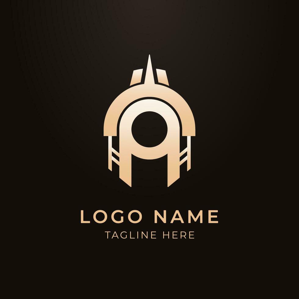 letter a in knight helmet logo design vector