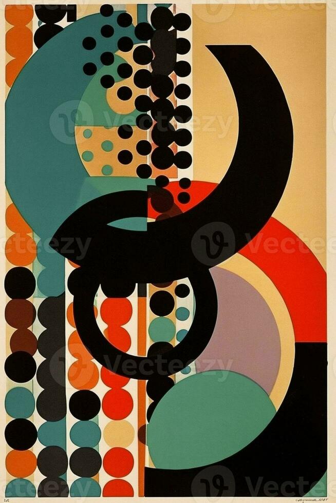 eye red circle abstract art design illustration retro vintage poster. Generative AI. photo