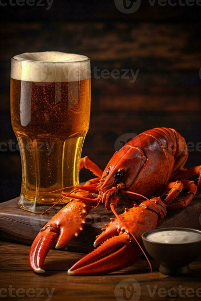 background seafood crab food glass red claw crawfish snack beer crayfish. Generative AI. photo