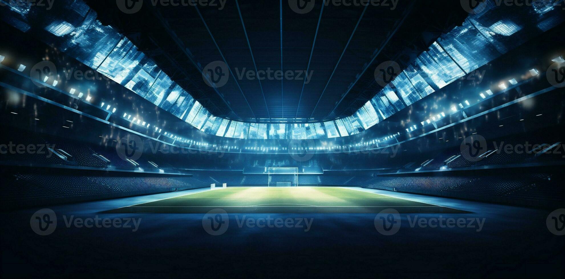 soccer game green sport goal light football world stadium arena. Generative AI. photo