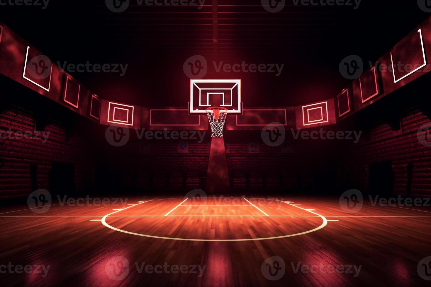 corridor interior basketball empty arena game hallway background neon hall indoor nobody. Generative AI. photo